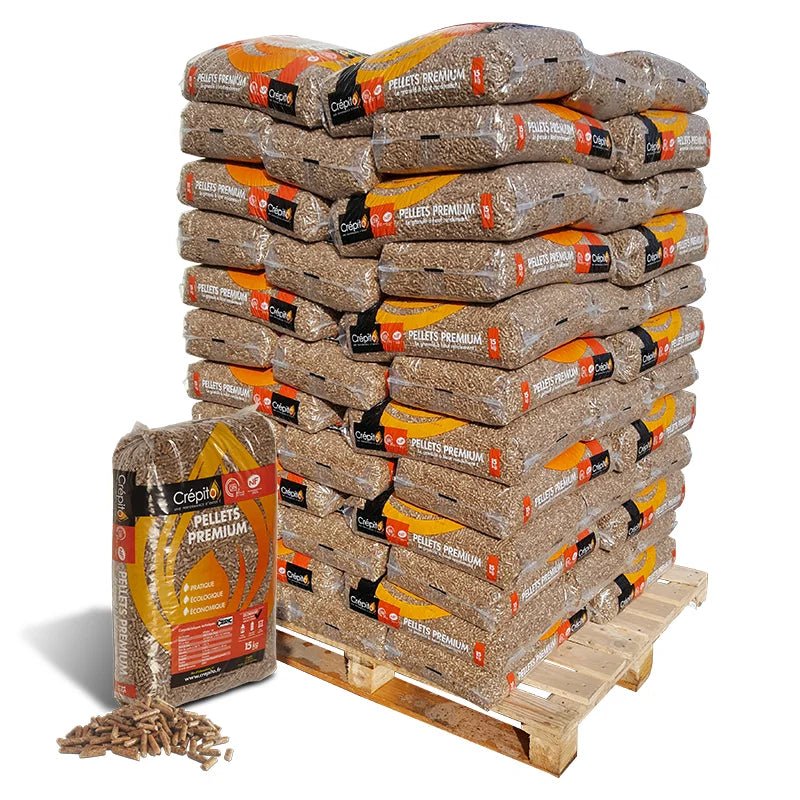 Pellets Crépito Premium Certificados DINplus / ENplus A1 – Palete com 77 Sacos de 15 kg (1.155 kg)